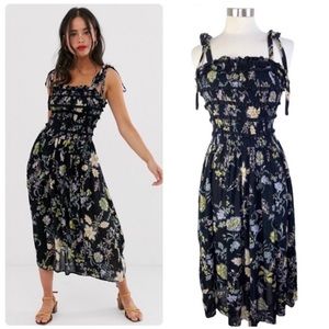 Free People Black Floral Midi Dress
